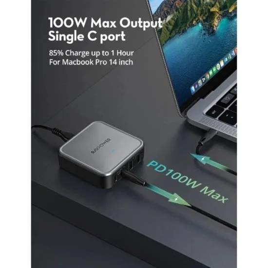 Ravpower  Gan Pd 100W 4-Port Desktop Charger Offline Black